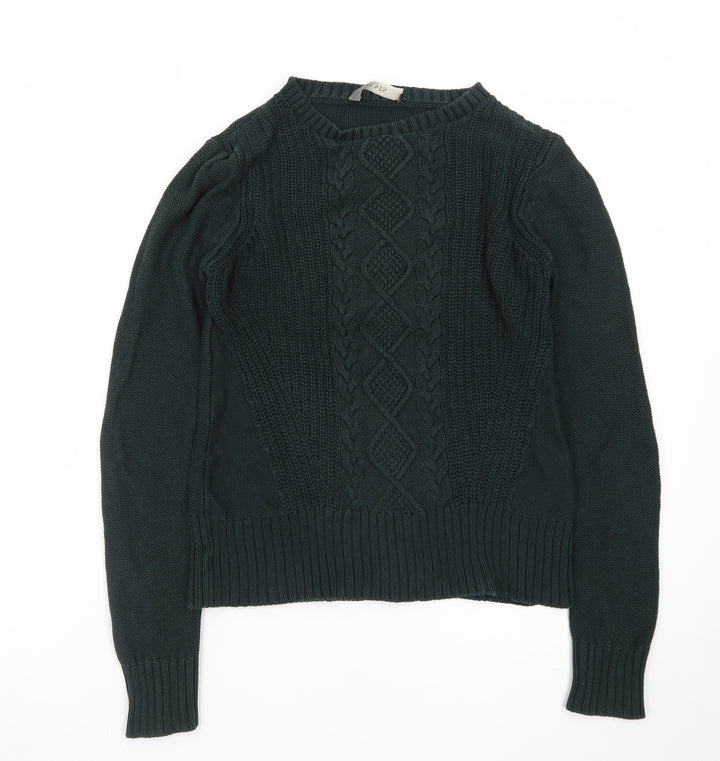 Oasis Women's Green Cable-Knit Cotton Pullover Jumper XS