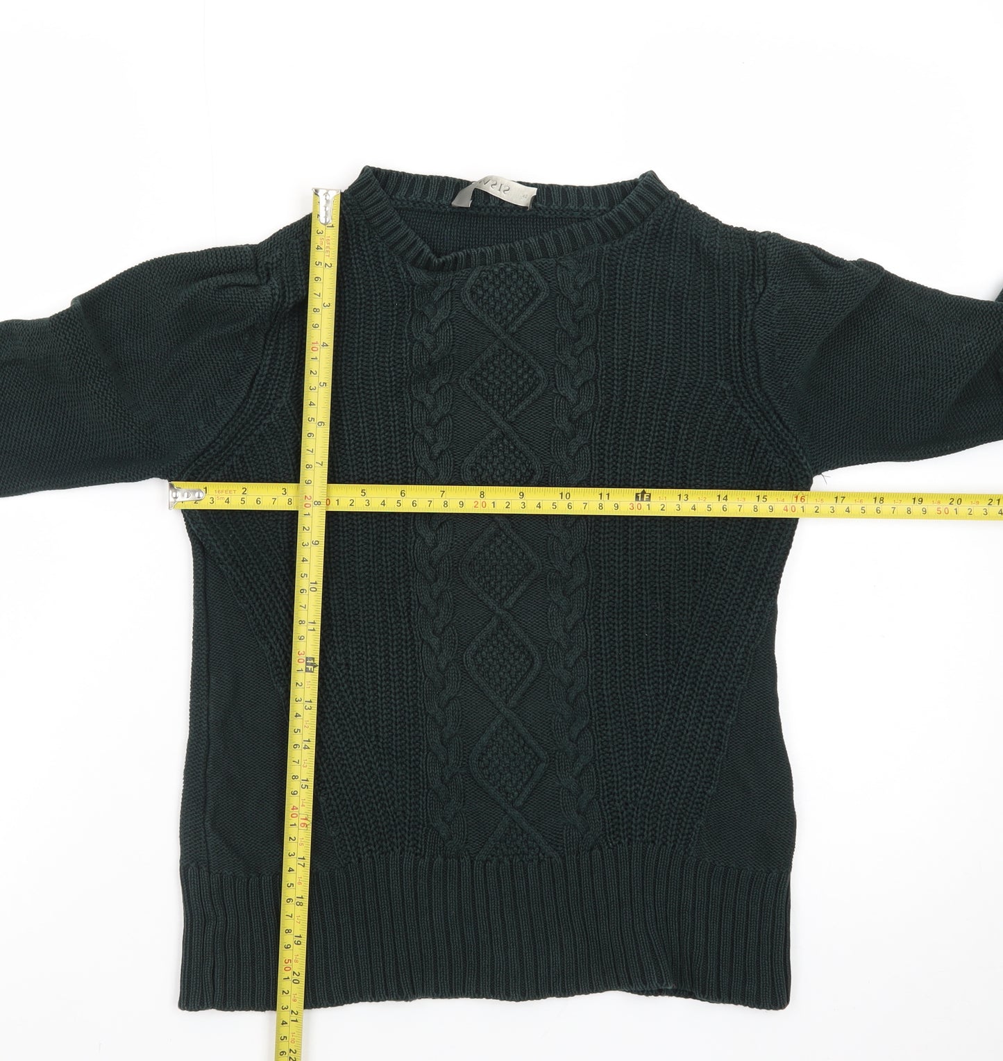 Oasis Women's Green Cable-Knit Cotton Pullover Jumper XS