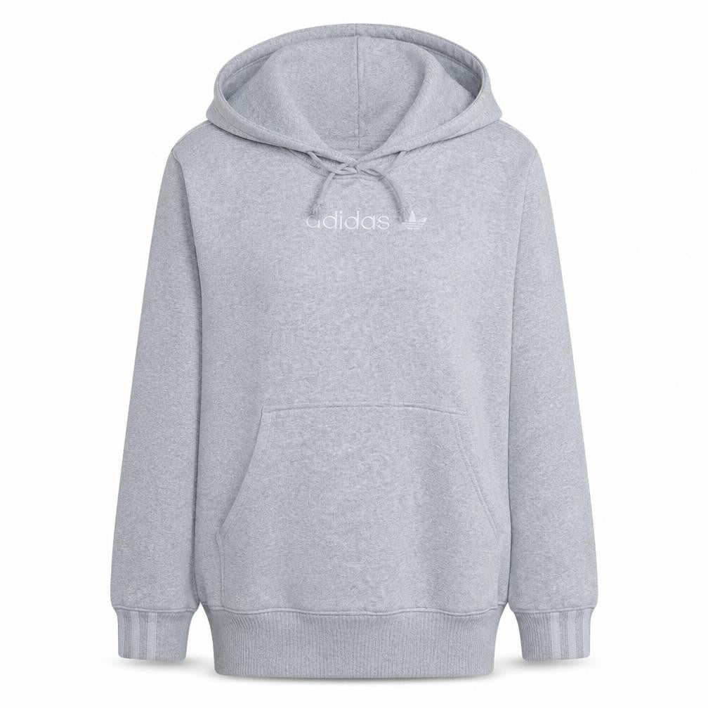 Front view of Adidas Women Grey Pullover Hoodie, size 8, Classic Logo Sweatshirt