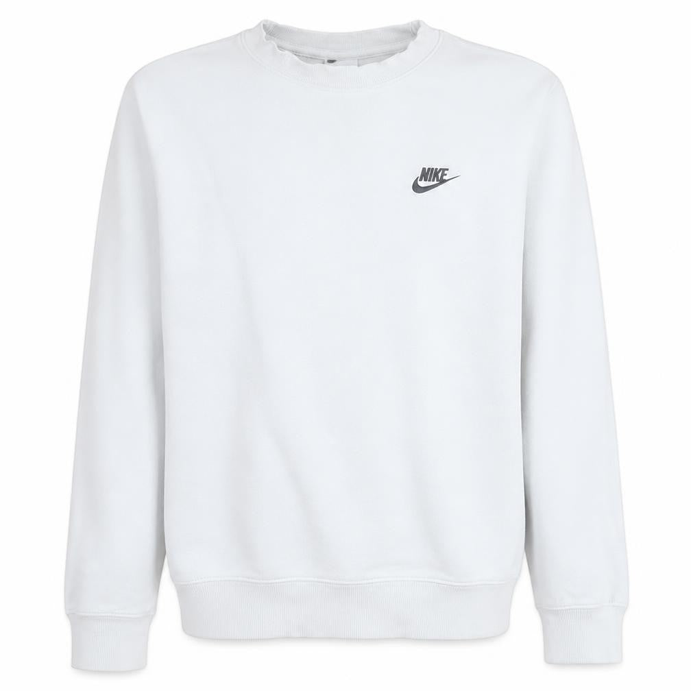 Front view of Nike Men's White Crew Neck Pullover Sweatshirt S