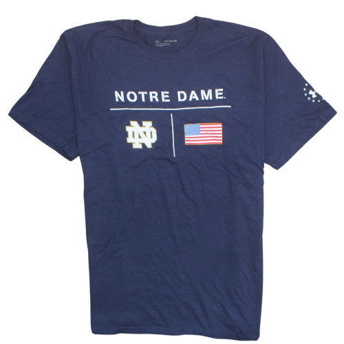 Under Armour Men's Navy Notre Dame USA Flag Graphic T-Shirt 3XL Loose Fit