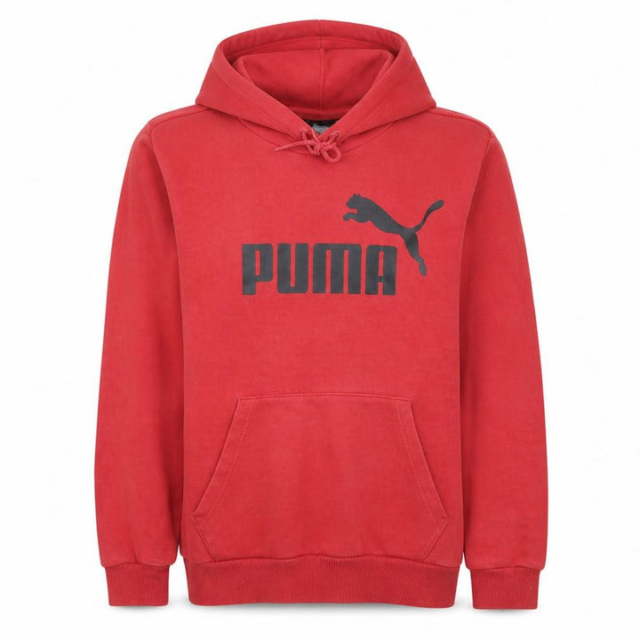 Front view of Puma Men's Red Pullover Hoodie Small Fleece Logo Sweatshirt