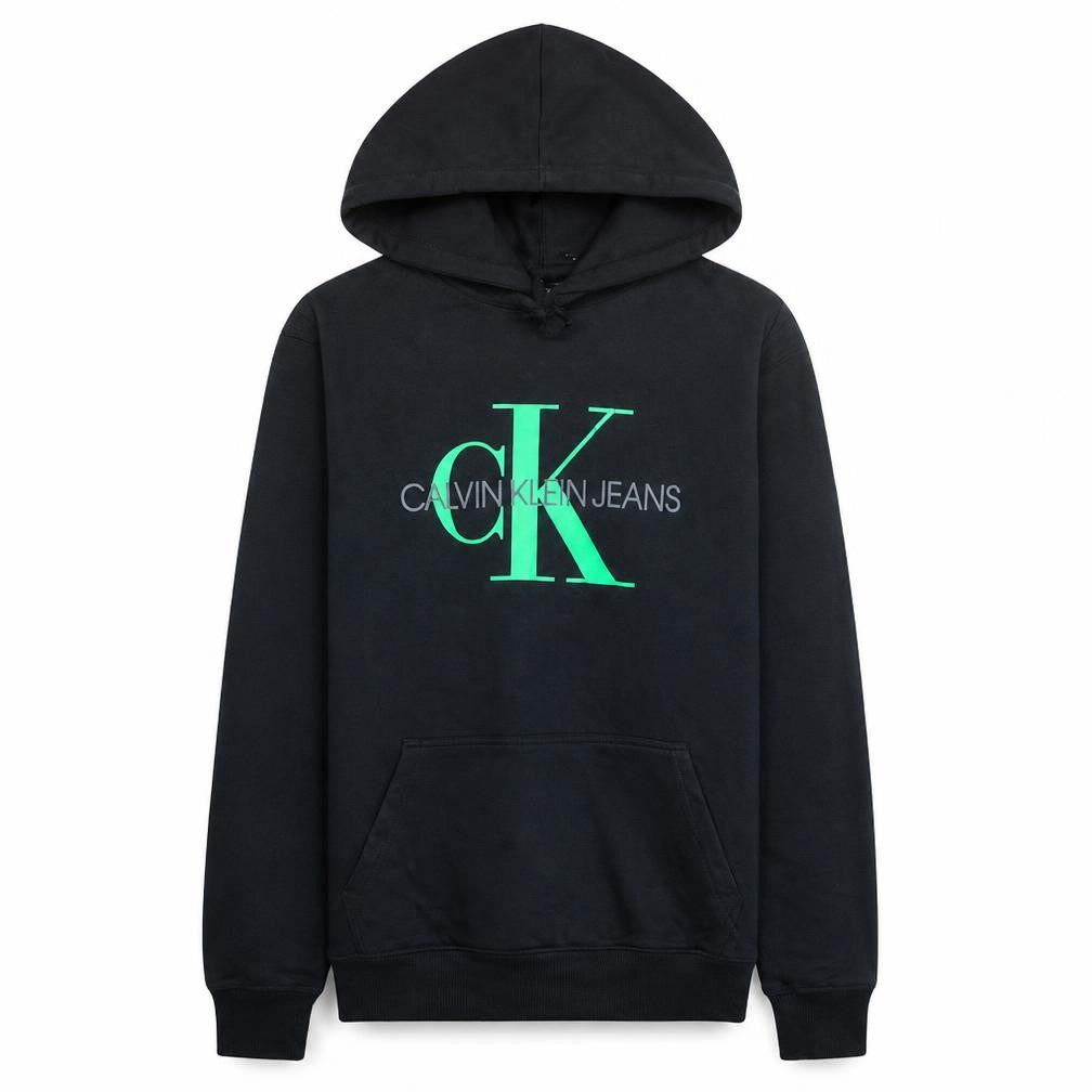 Front view of Calvin Klein Jeans Men's Black Pullover Hoodie S Regular Fit