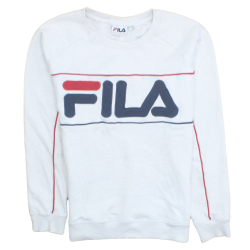FILA Women White Crew Neck Pullover Sweatshirt Size 12 Logo Print