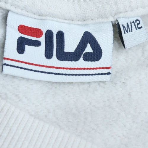 FILA Women White Crew Neck Pullover Sweatshirt Size 12 Logo Print