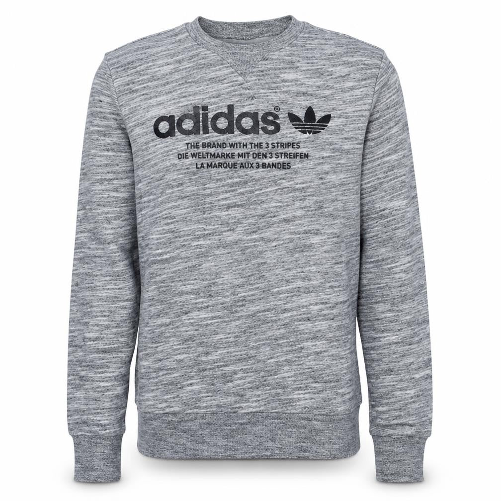 Front view of adidas Men's Grey Crew Neck Pullover Sweatshirt, size S