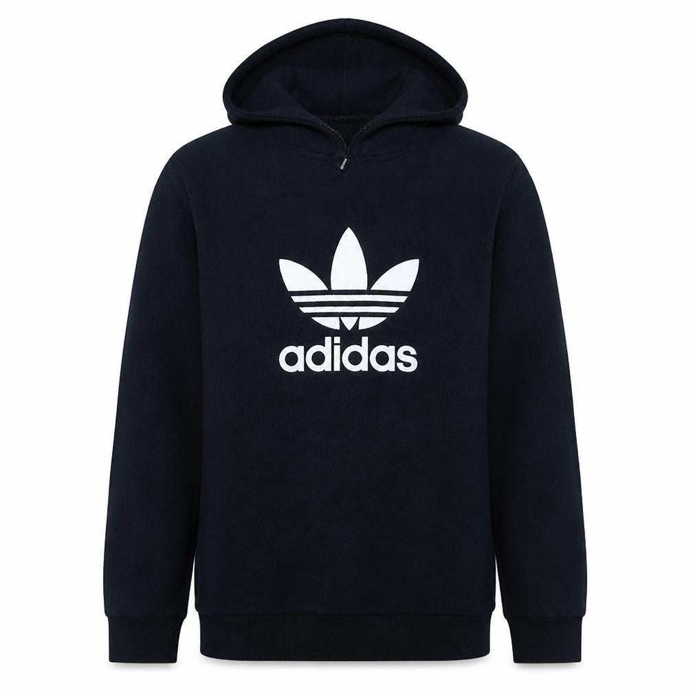 Front view of adidas Men's Black Pullover Hoodie M Logo Fleece Sweatshirt
