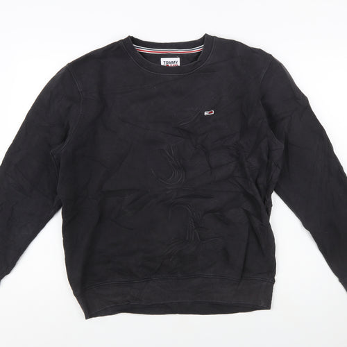 Tommy Jeans Men's Black Crew Neck Sweatshirt M Pullover Logo Cotton Blend