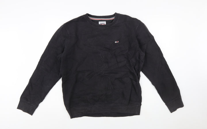 Tommy Jeans Men's Black Crew Neck Sweatshirt M Pullover Logo Cotton Blend