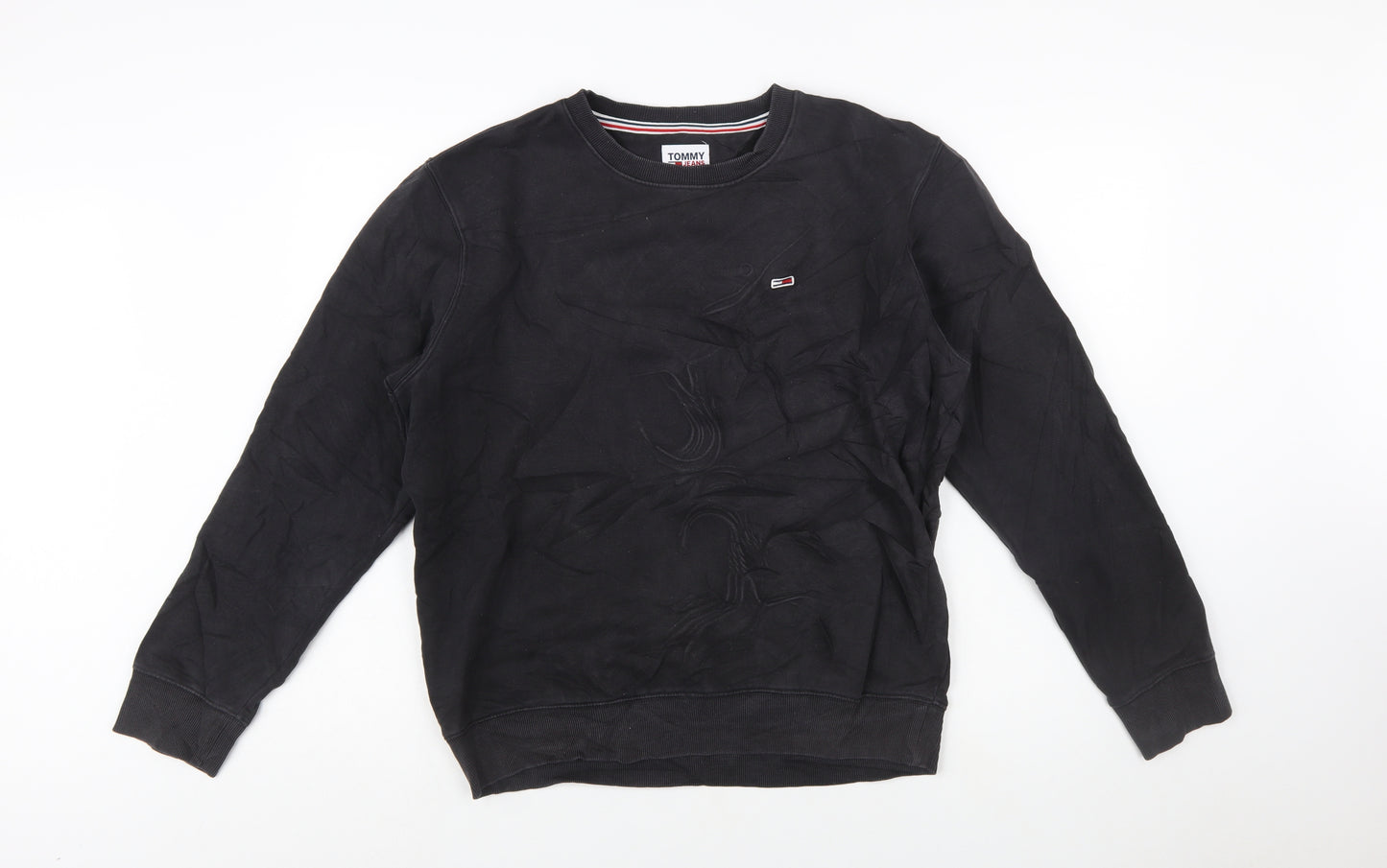 Tommy Jeans Men's Black Crew Neck Sweatshirt M Pullover Logo Cotton Blend