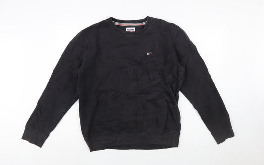 Tommy Jeans Men's Black Crew Neck Sweatshirt M Pullover Logo Cotton Blend