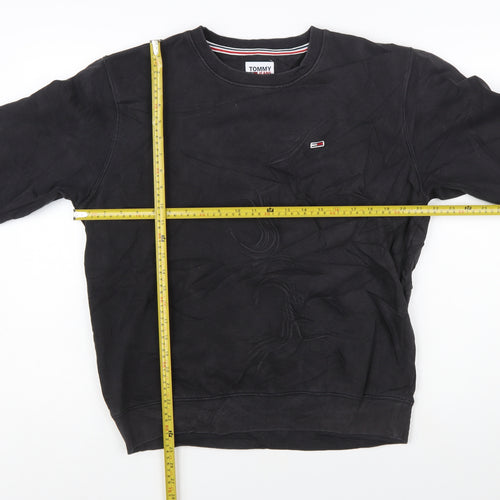 Tommy Jeans Men's Black Crew Neck Sweatshirt M Pullover Logo Cotton Blend