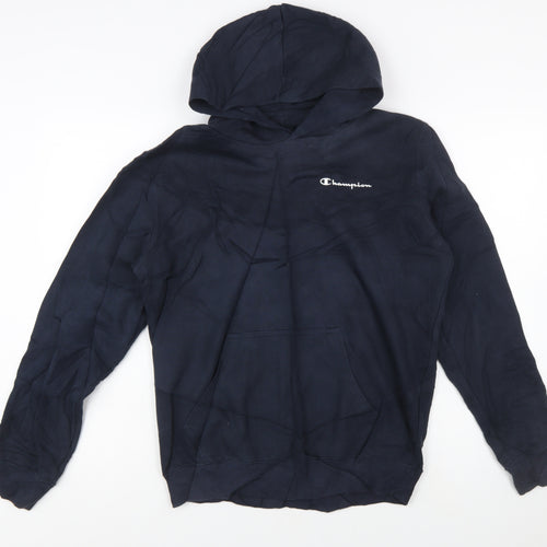 Champion Men's Blue Pullover Hoodie Medium Logo Fleece Sweatshirt