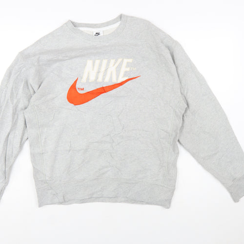 Nike Men's Grey Small Pullover Crew Neck Logo Sweatshirt