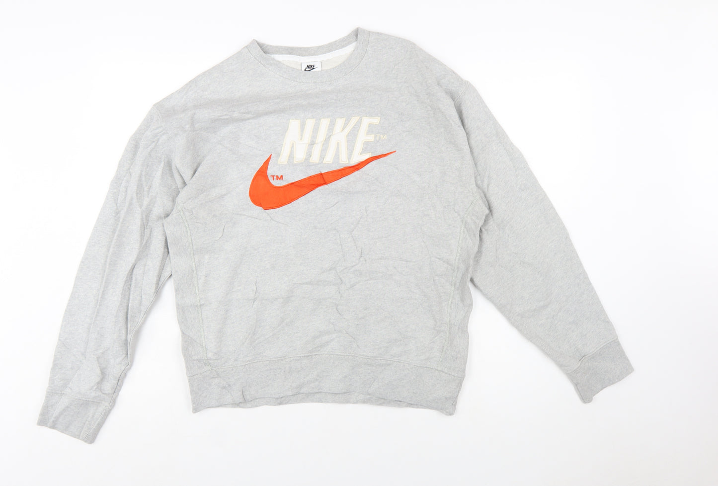 Nike Men's Grey Small Pullover Crew Neck Logo Sweatshirt