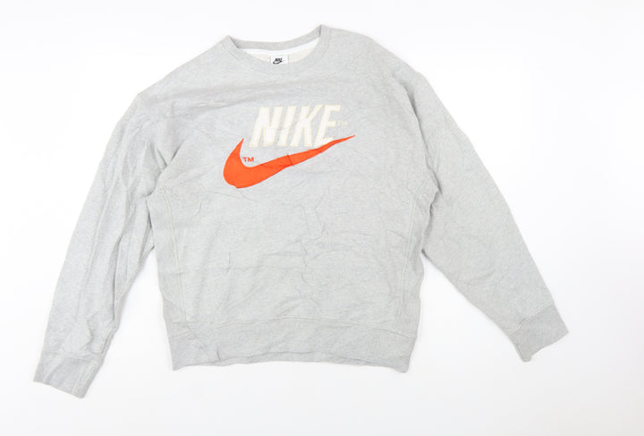 Nike Men's Grey Small Pullover Crew Neck Logo Sweatshirt