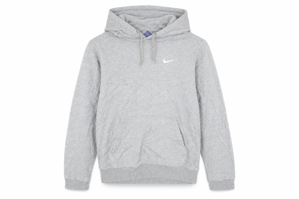 Front view of Nike Men's Grey Pullover Hoodie, size S, Regular Fit Long Sleeve