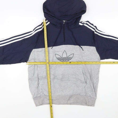 adidas Men’s Blue Grey Pullover Hoodie Size S Regular Fit
