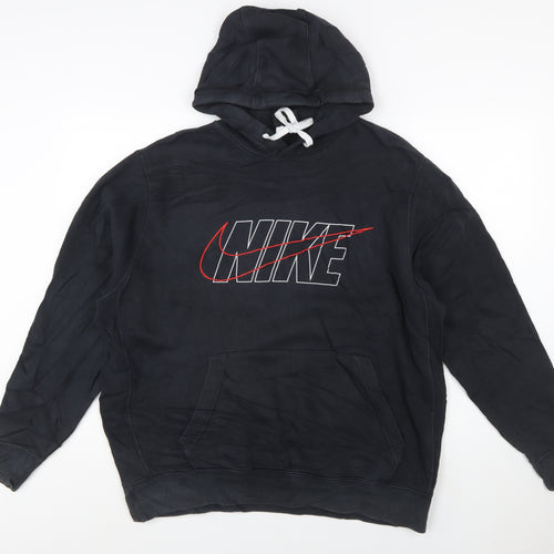 Nike Men’s Black XL Pullover Hoodie with Logo Fleece Sweatshirt