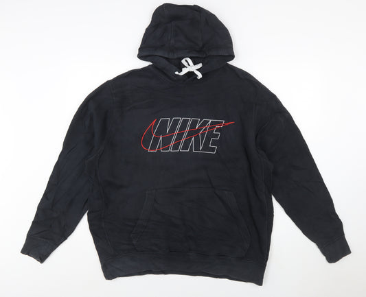Nike Men’s Black XL Pullover Hoodie with Logo Fleece Sweatshirt
