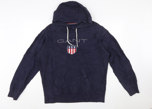 GANT Men's Blue Pullover Hoodie XL Logo Embroidered Fleece