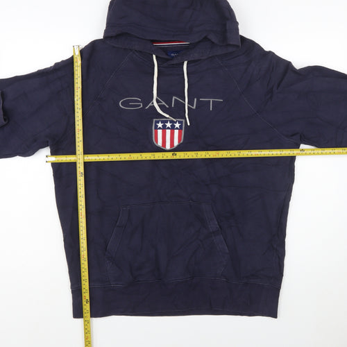GANT Men's Blue Pullover Hoodie XL Logo Embroidered Fleece