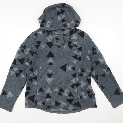 The North Face Women's Grey Geometric Fleece Pullover Hoodie L