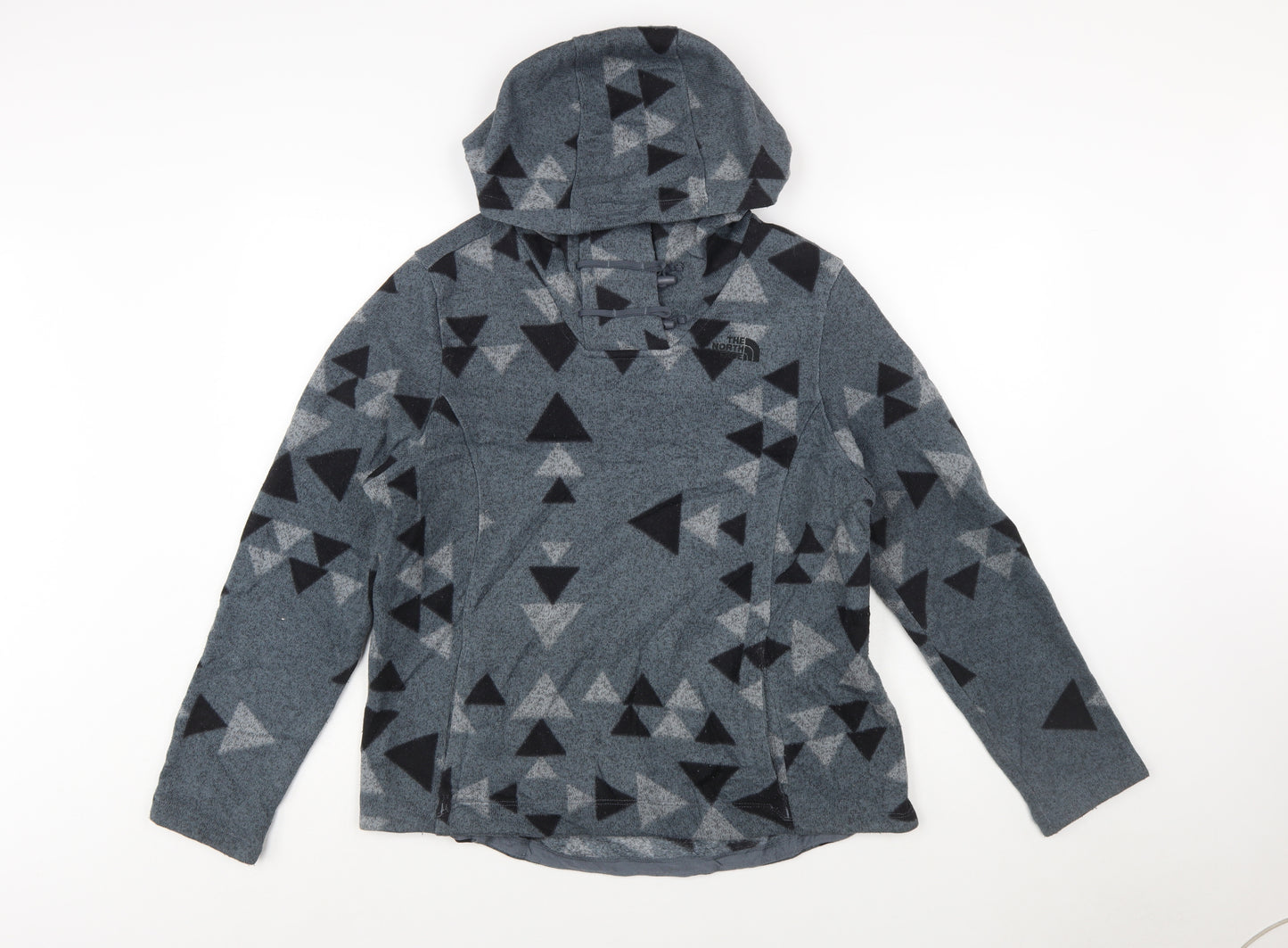 The North Face Women's Grey Geometric Fleece Pullover Hoodie L