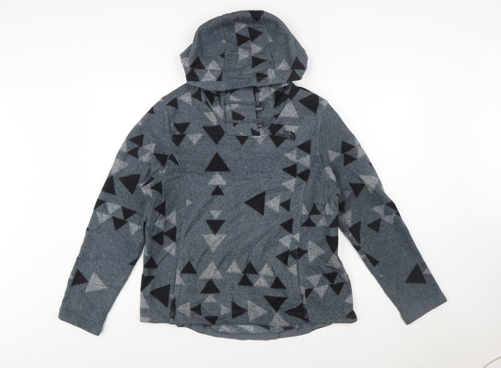 The North Face Women's Grey Geometric Fleece Pullover Hoodie L