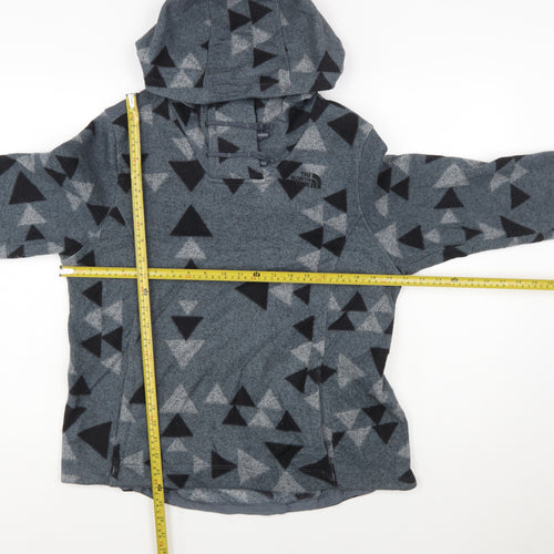 The North Face Women's Grey Geometric Fleece Pullover Hoodie L