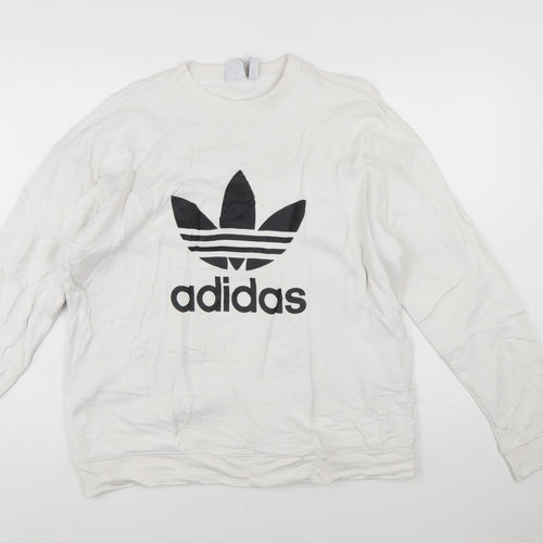 Adidas Men's White Trefoil Logo Pullover Sweatshirt Size M