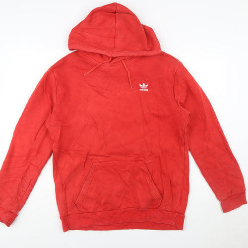 Adidas Mens Red Hoodie Medium Pullover Cotton Blend Logo Graphic