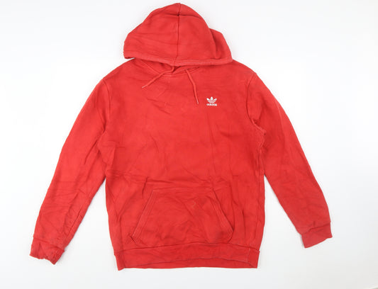 Adidas Mens Red Hoodie Medium Pullover Cotton Blend Logo Graphic