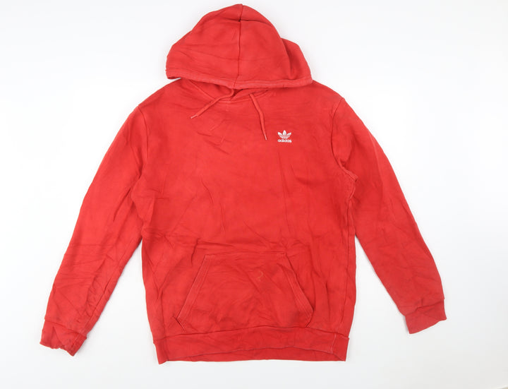 Adidas Mens Red Hoodie Medium Pullover Cotton Blend Logo Graphic