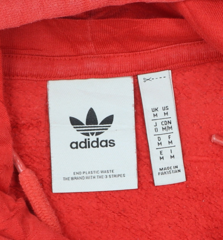 Adidas Mens Red Hoodie Medium Pullover Cotton Blend Logo Graphic