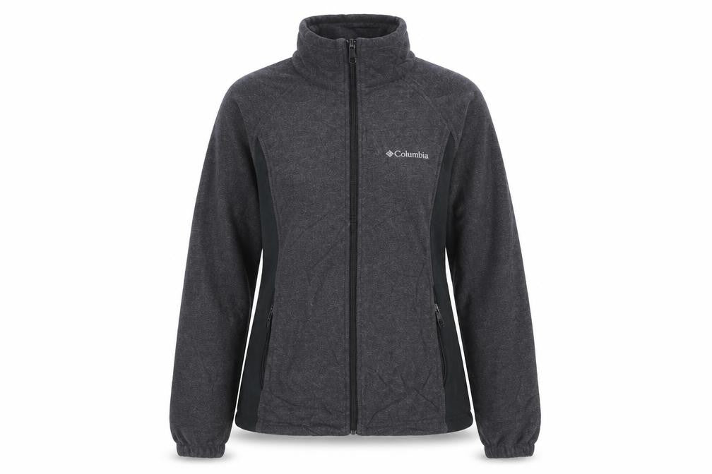 Front view of Columbia women’s grey fleece full zip jacket, size S