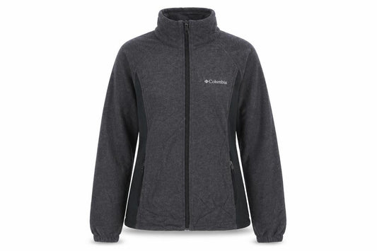 Front view of Columbia women’s grey fleece full zip jacket, size S