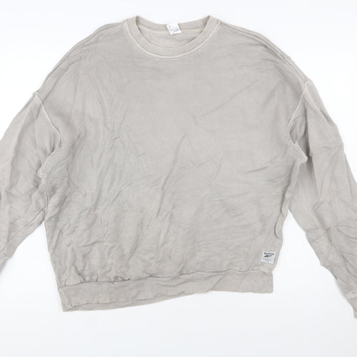 Reebok Womens Beige Crew Neck Pullover Sweatshirt Size M Cotton