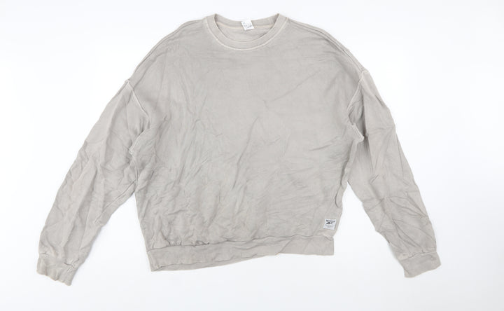 Reebok Womens Beige Crew Neck Pullover Sweatshirt Size M Cotton