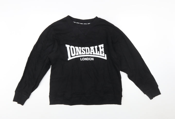 Lonsdale London Women's Black Cotton Blend Logo Sweatshirt Size 14