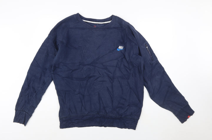 Nike Men's Blue Cotton Crew Neck Pullover Sweatshirt L