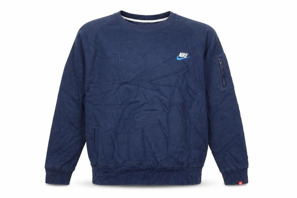 Front view of Nike Men's Blue Cotton Crew Neck Pullover Sweatshirt L