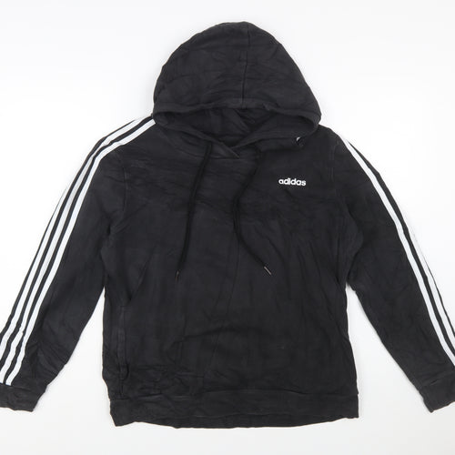 Adidas Women Black L Pullover Hoodie 3-Stripes Cotton Blend