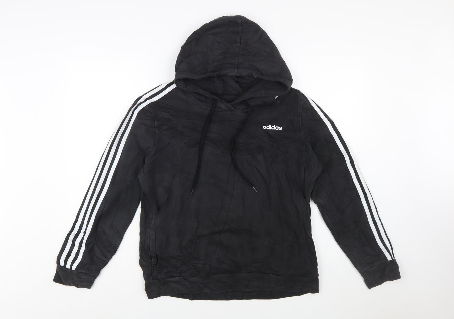 Adidas Women Black L Pullover Hoodie 3-Stripes Cotton Blend