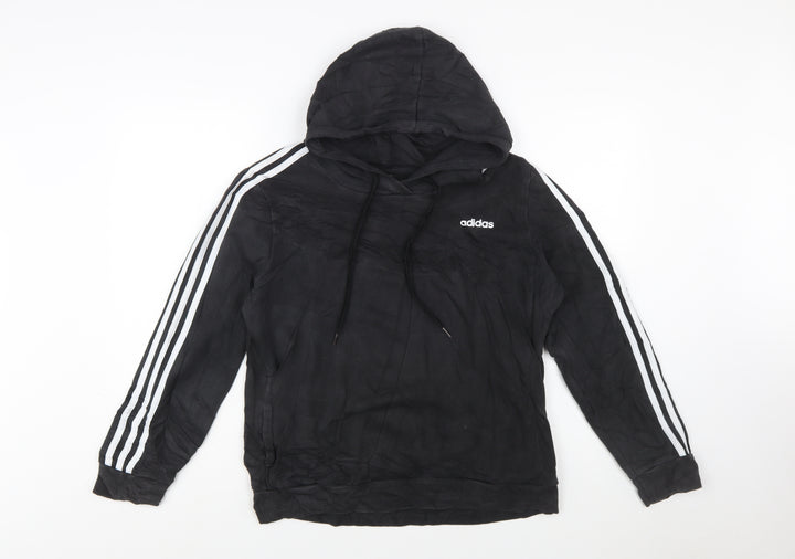 Adidas Women Black L Pullover Hoodie 3-Stripes Cotton Blend