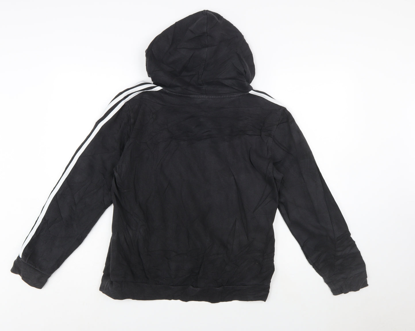 Adidas Women Black L Pullover Hoodie 3-Stripes Cotton Blend