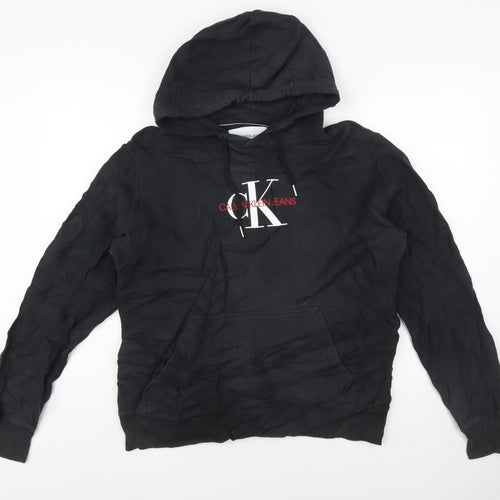 Calvin Klein Jeans Mens Black Pullover Hoodie L Logo Fleece