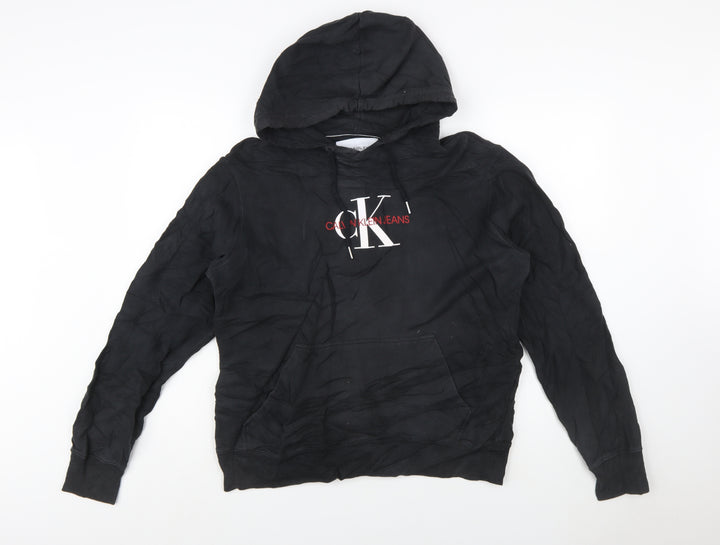 Calvin Klein Jeans Mens Black Pullover Hoodie L Logo Fleece