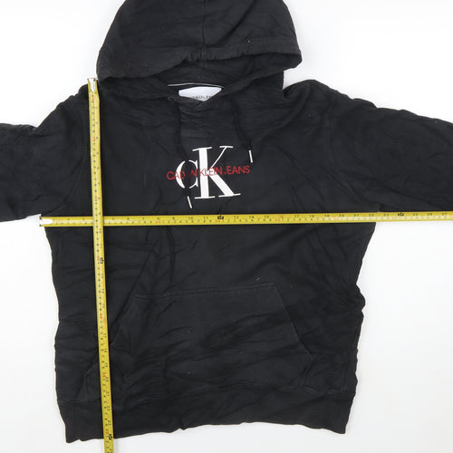Calvin Klein Jeans Mens Black Pullover Hoodie L Logo Fleece