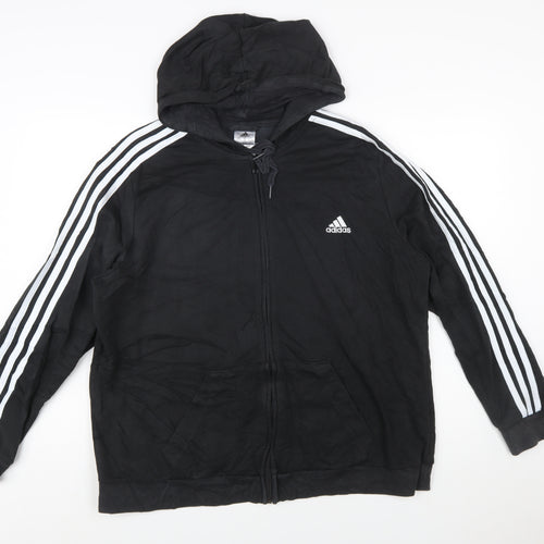 Adidas Men's Black 2XL Full Zip Hoodie with Logo Stripes